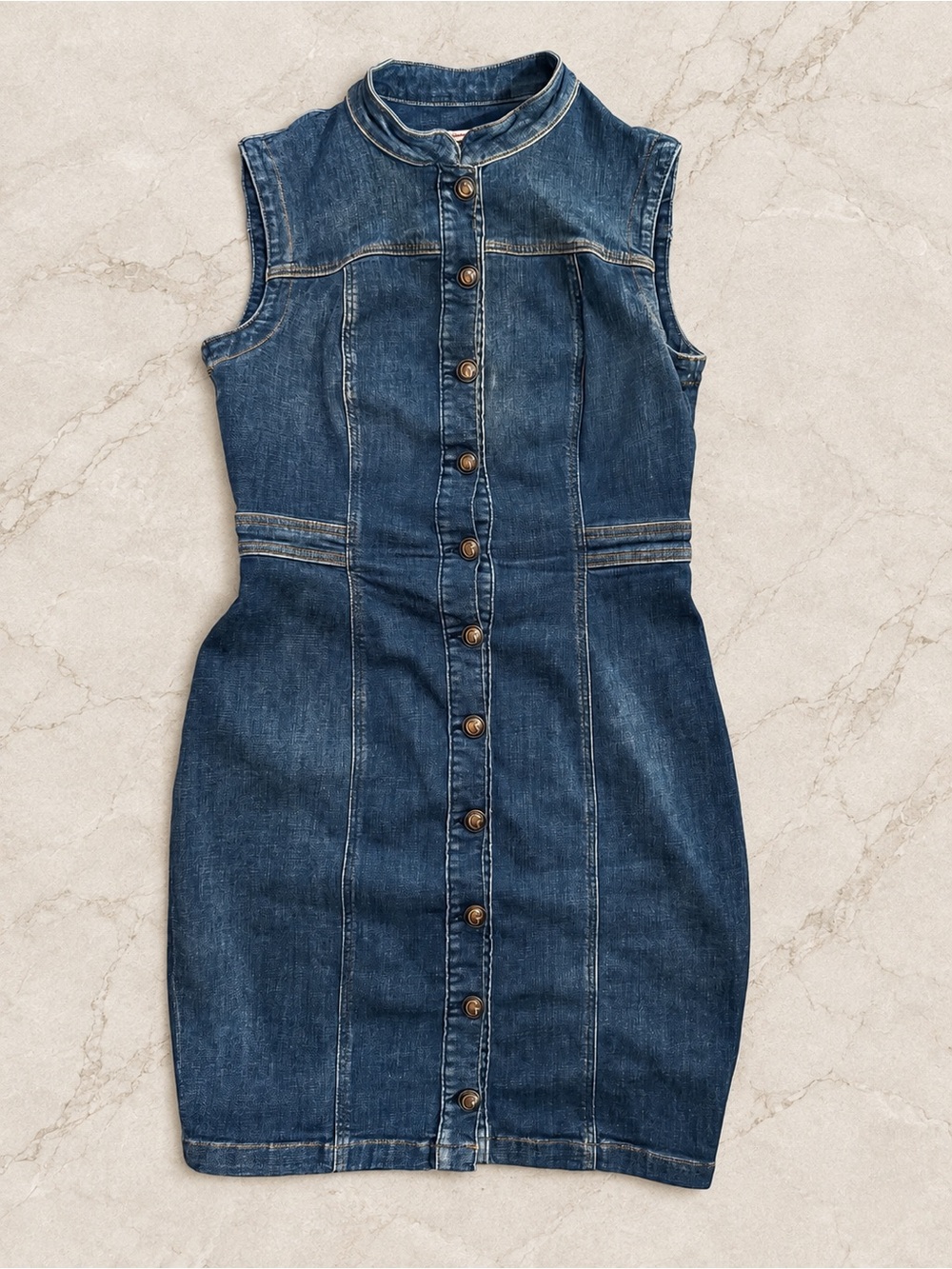 GUESS Dark Wash Denim Button Front Midi Dress Size M Vintage